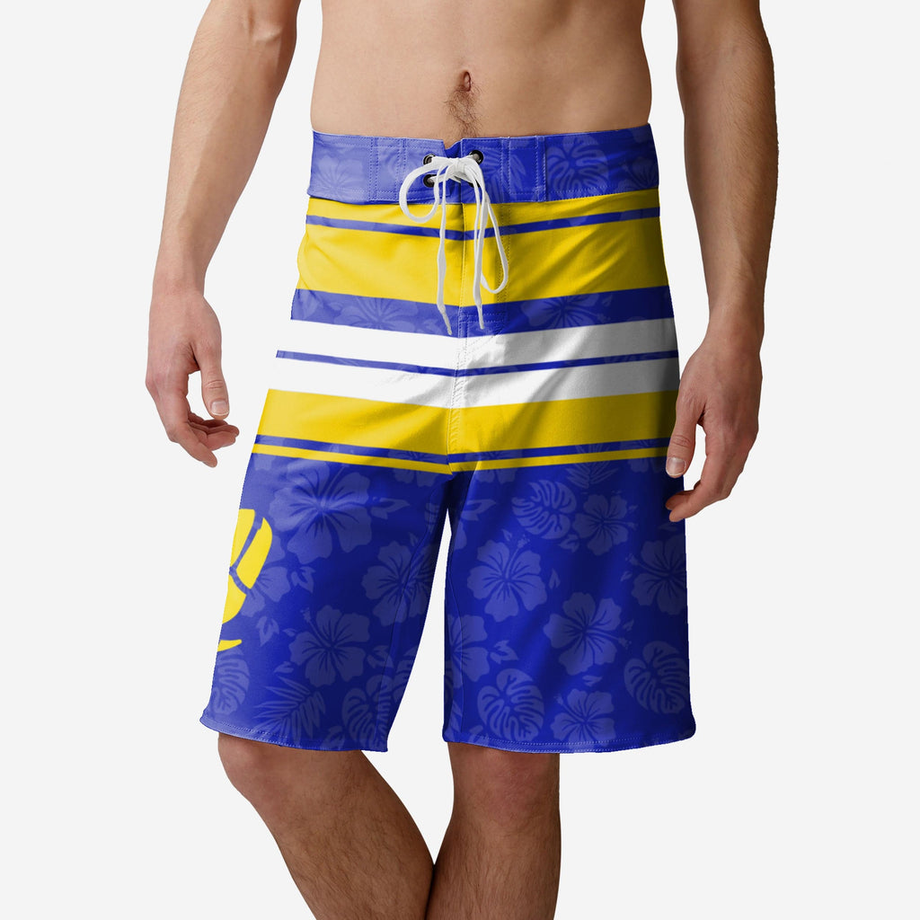 Los Angeles Rams Hibiscus Boardwalk Stripe Boardshorts FOCO S - FOCO.com
