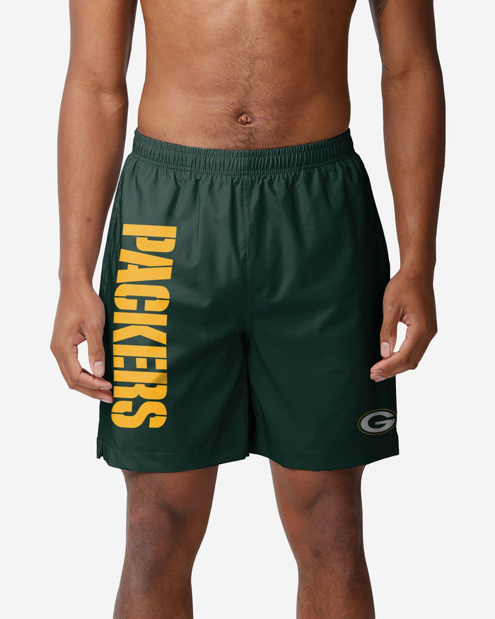 Green Bay Packers Solid Wordmark Traditional Swimming Trunks FOCO S - FOCO.com