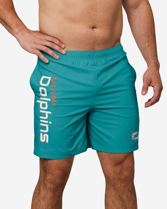 Miami Dolphins Solid Wordmark Traditional Swimming Trunks FOCO S - FOCO.com