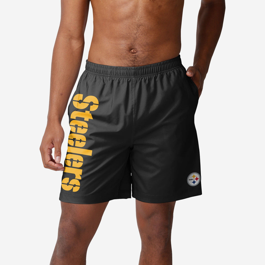 Pittsburgh Steelers Solid Wordmark Traditional Swimming Trunks FOCO S - FOCO.com