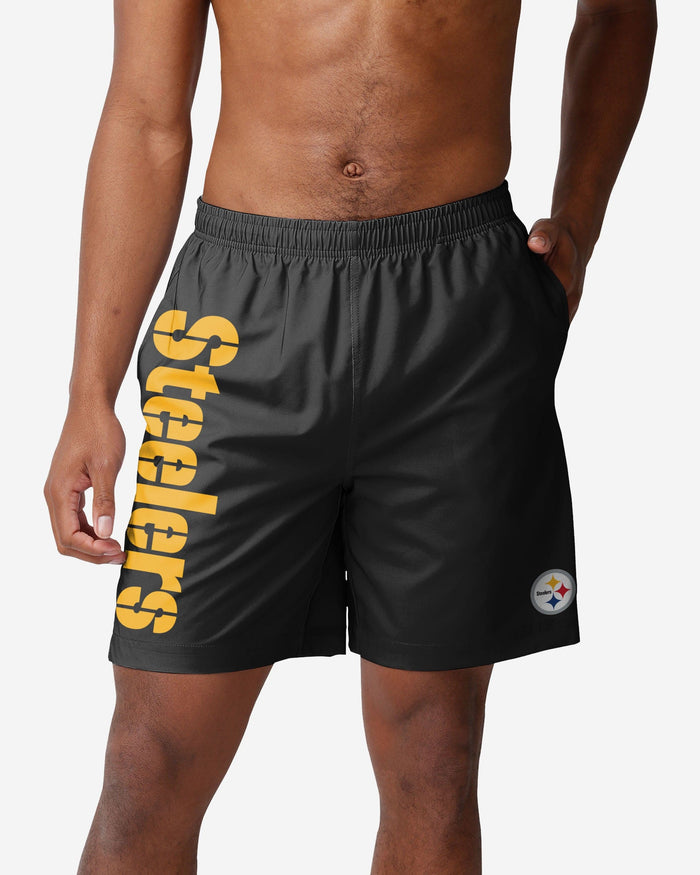 Pittsburgh Steelers Solid Wordmark Traditional Swimming Trunks FOCO S - FOCO.com