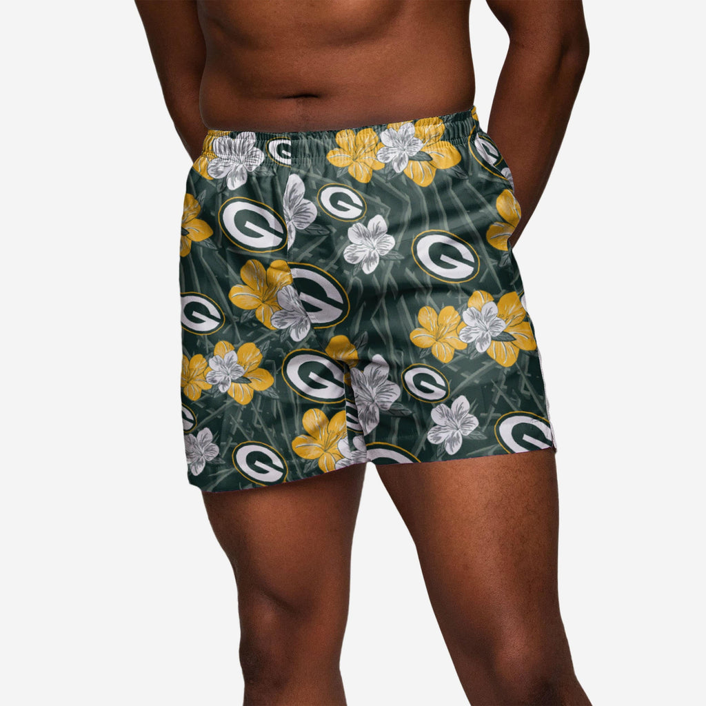 Green Bay Packers Hibiscus Swimming Trunks FOCO S - FOCO.com