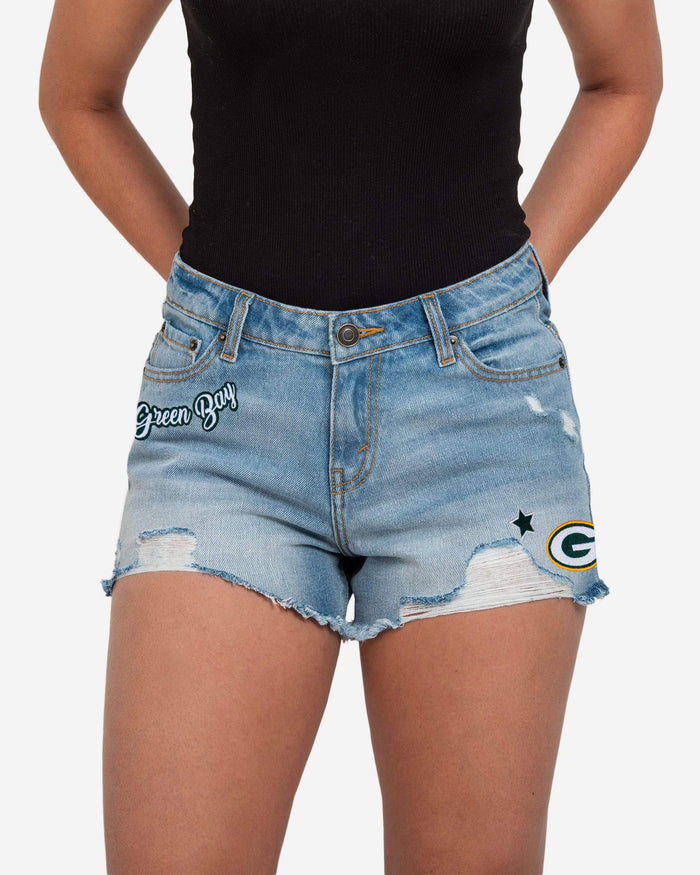 Green Bay Packers Womens Team Logo Denim Shorts FOCO 0 - FOCO.com