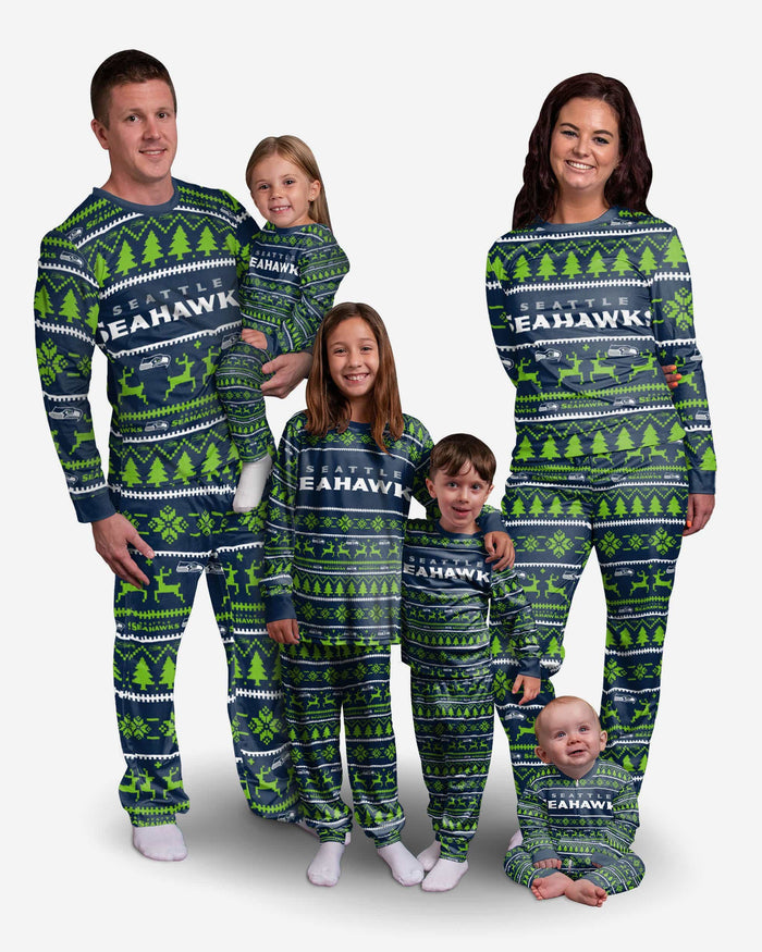 Seattle Seahawks Youth Family Holiday Pajamas FOCO - FOCO.com