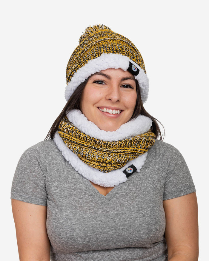 Pittsburgh Steelers Womens Color Wave Chunky Beanie & Gaiter Scarf Set FOCO - FOCO.com