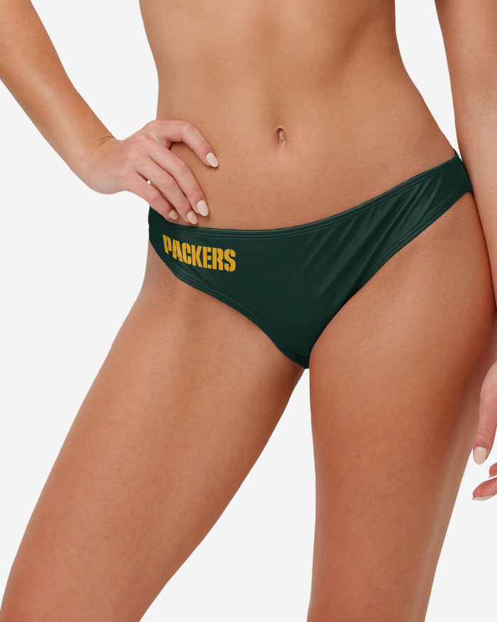 Green Bay Packers Womens Solid Wordmark Bikini Bottom FOCO S - FOCO.com