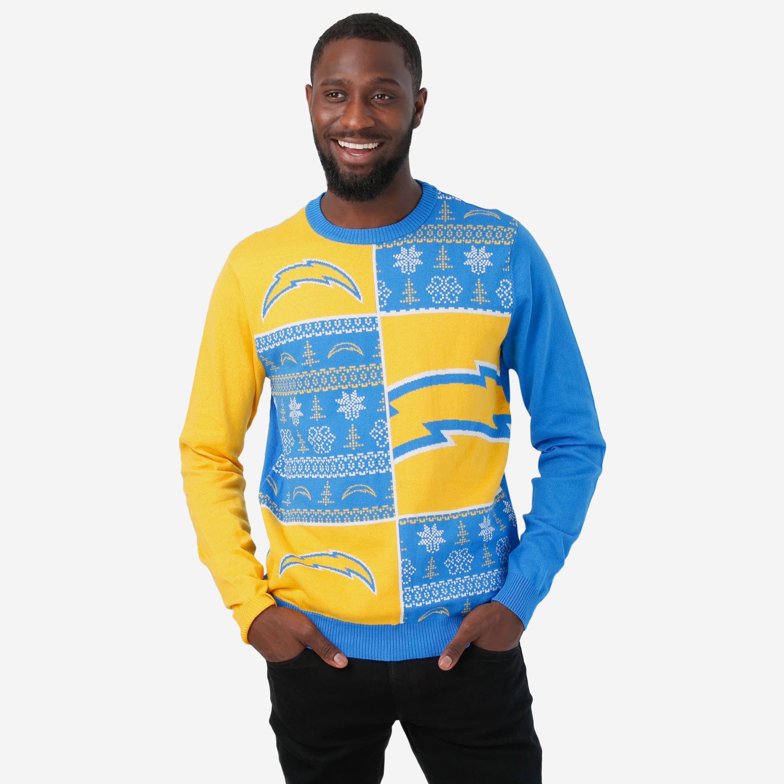 Los Angeles Chargers Busy Block Snowfall Sweater FOCO
