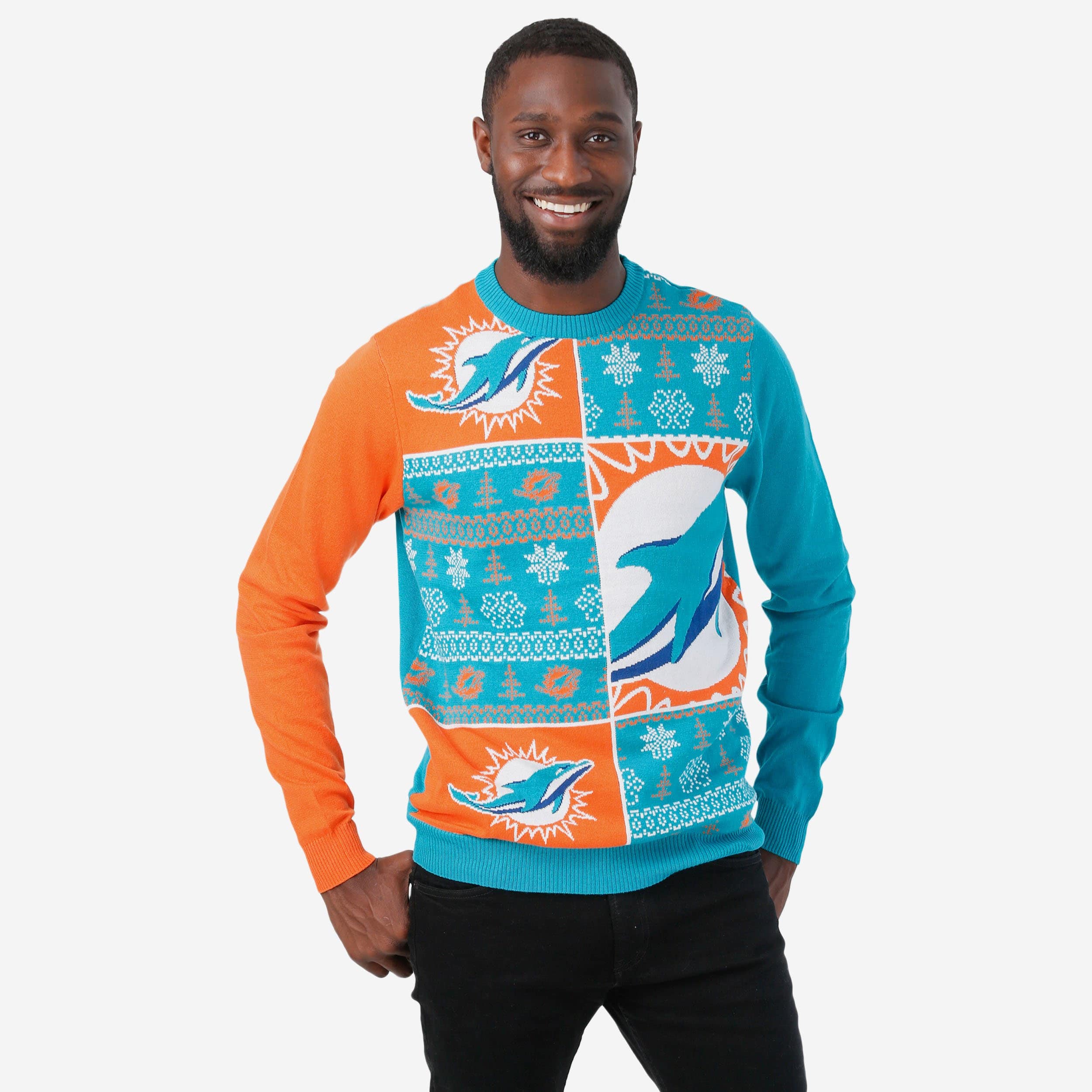 Miami Dolphins Busy Block Snowfall Sweater