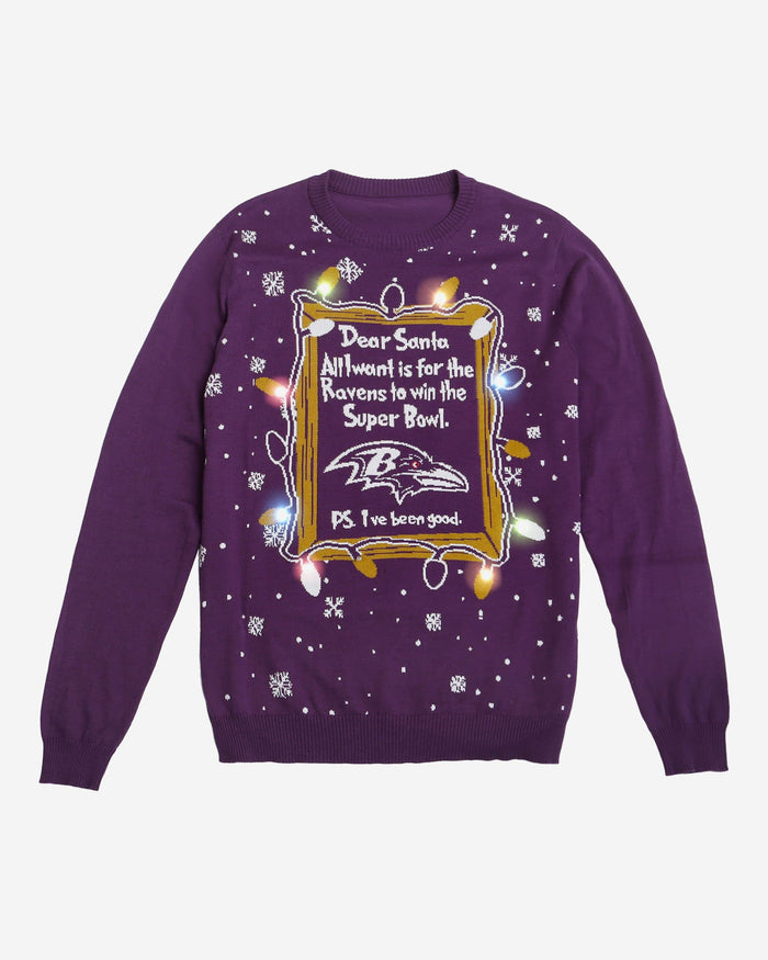 Baltimore Ravens Dear Santa Light Up Sweater FOCO - FOCO.com