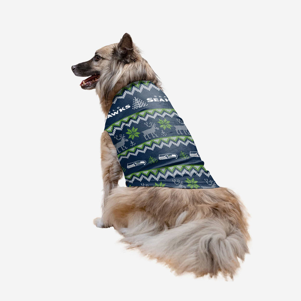 Seattle Seahawks Dog Family Holiday Ugly Sweater FOCO XS - FOCO.com