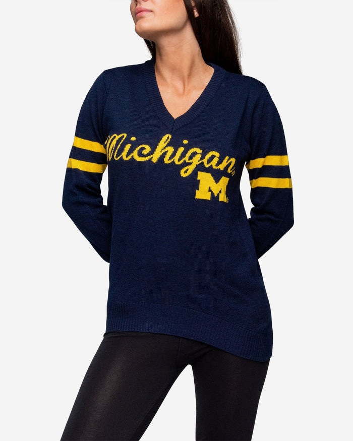 Michigan Wolverines Womens Vintage Stripe Sweater FOCO - FOCO.com