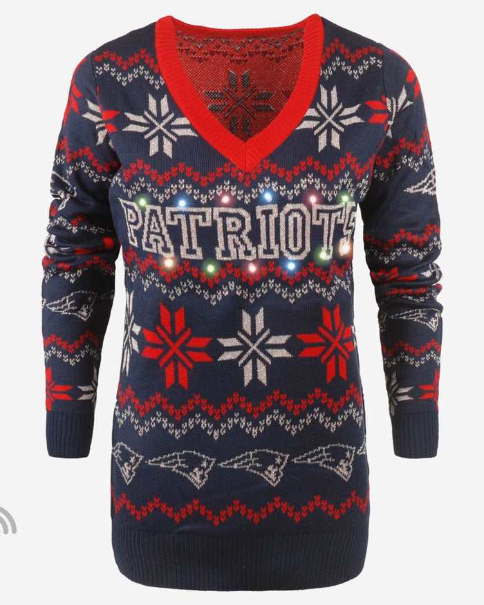 New England Patriots Womens Bluetooth Light Up V-Neck Sweater FOCO - FOCO.com