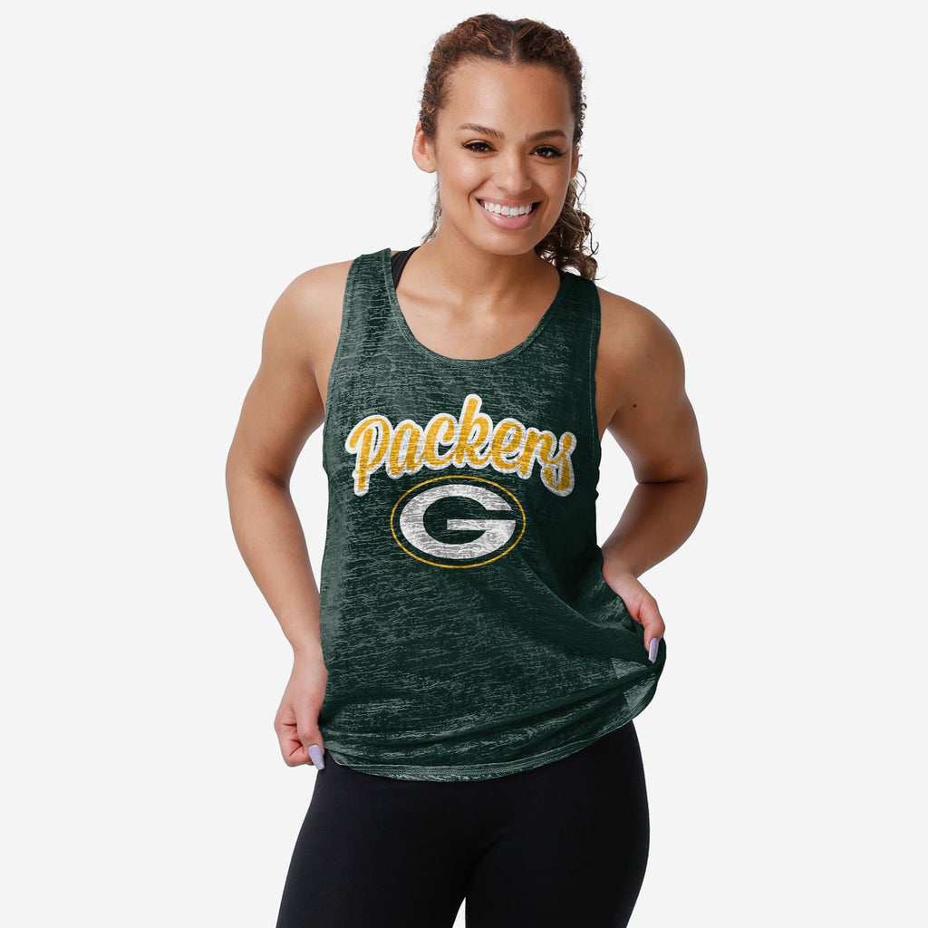 Green Bay Packers Womens Burn Out Sleeveless Top FOCO S - FOCO.com