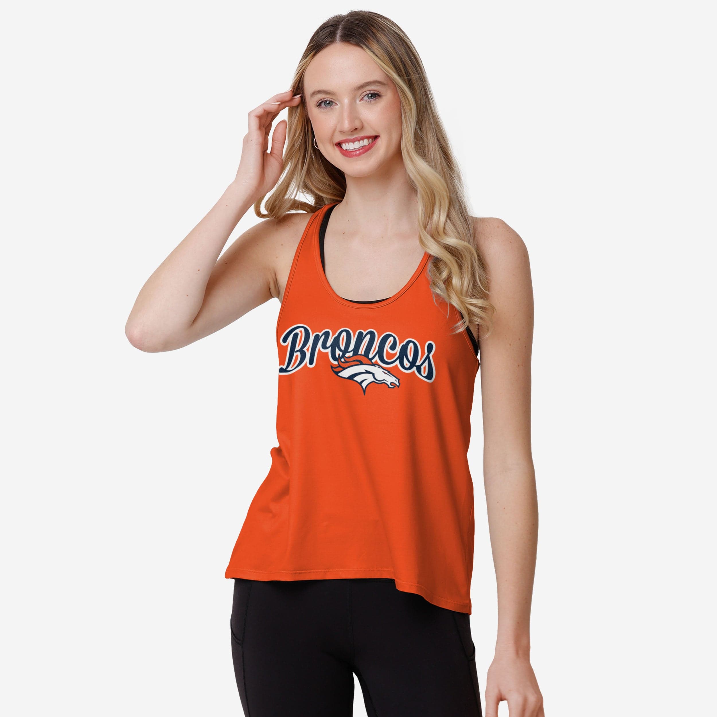 Denver Broncos Womens Wordmark Team Stripe Sleeveless Top, Size: S