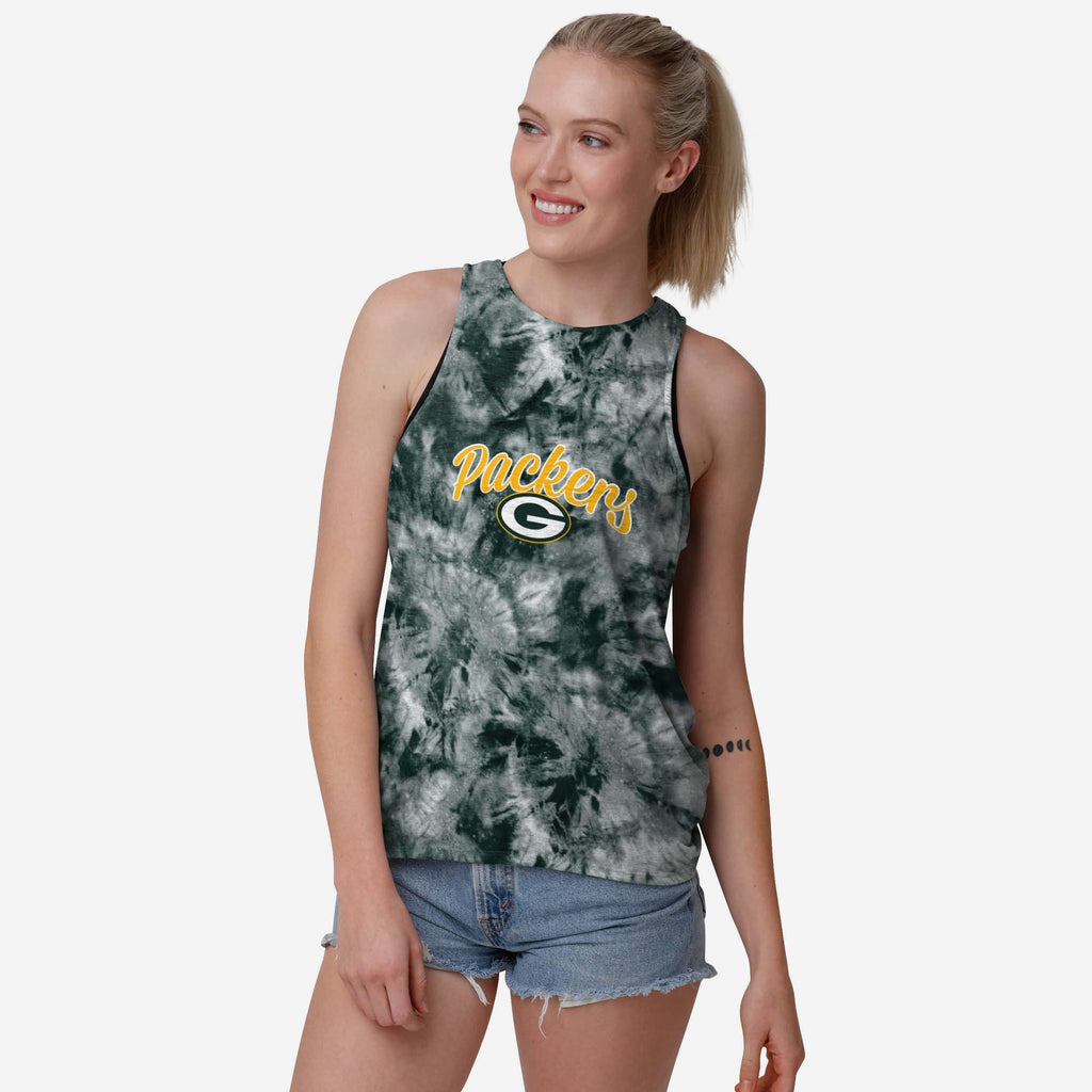 Green Bay Packers Womens Script Wordmark Tie-Dye Tie-Breaker Sleeveless Top FOCO S - FOCO.com