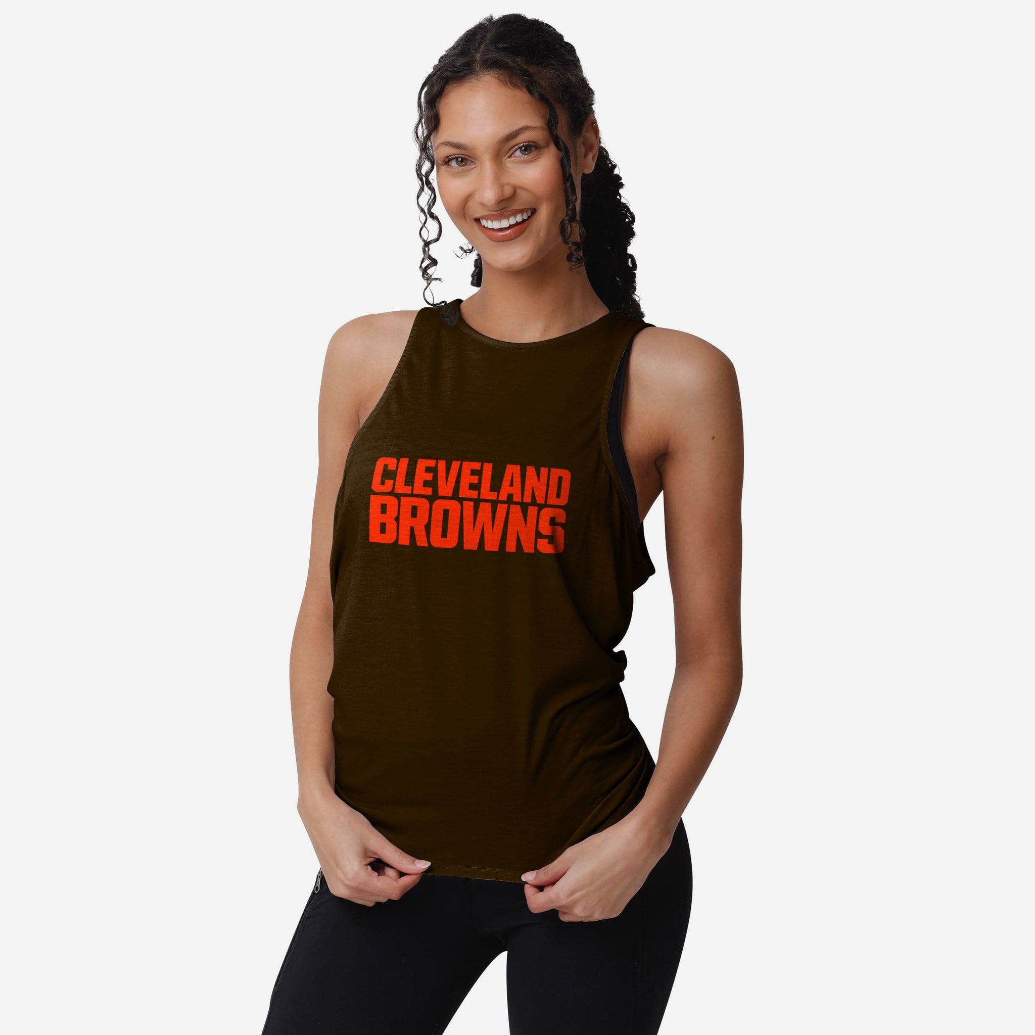 Cleveland Browns Womens Wordmark Mini Print Tie-Breaker Sleeveless Top, Size: S Cleveland Browns Womens Wordmark Mini Print Tie-Breaker Sleeveless Top, Size: S