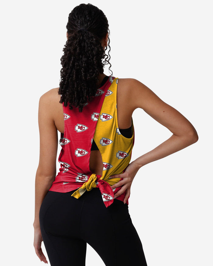 Kansas City Chiefs Womens Wordmark Mini Print Tie-Breaker Sleeveless Top FOCO S - FOCO.com