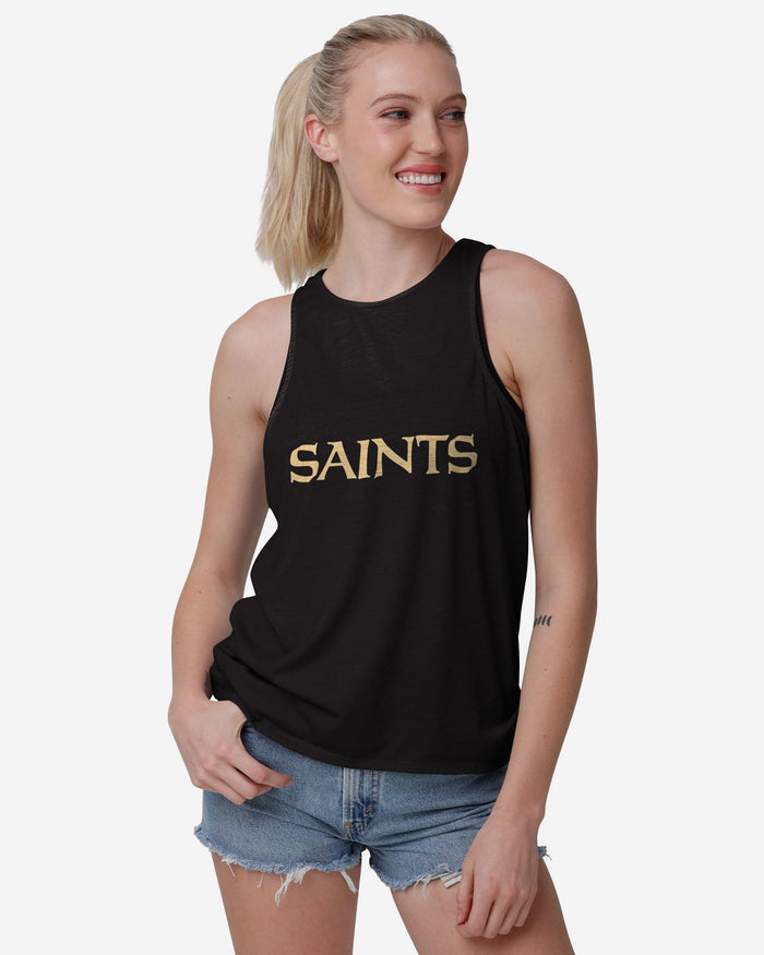 New Orleans Saints Womens Wordmark Mini Print Tie-Breaker Sleeveless Top FOCO - FOCO.com