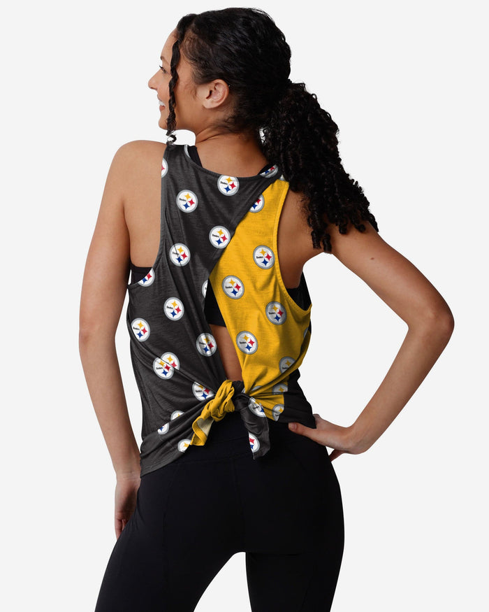 Pittsburgh Steelers Womens Wordmark Mini Print Tie-Breaker Sleeveless Top FOCO S - FOCO.com