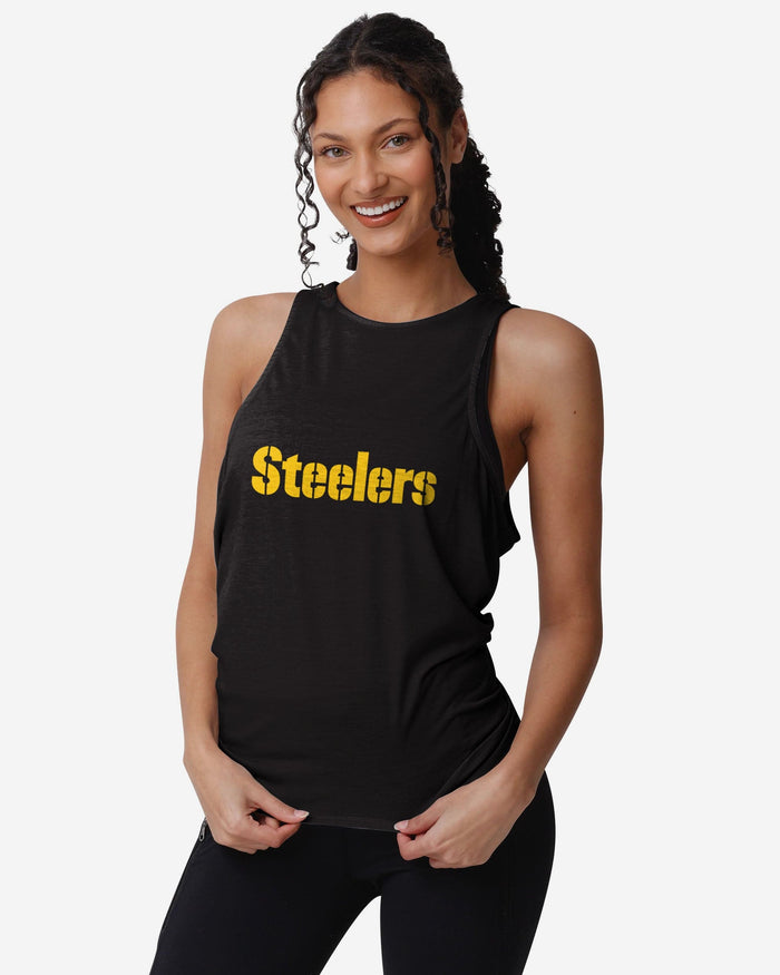 Pittsburgh Steelers Womens Wordmark Mini Print Tie-Breaker Sleeveless Top FOCO - FOCO.com