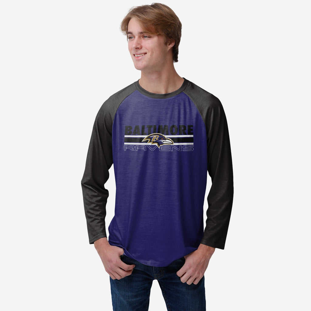 Baltimore Ravens Colorblock Wordmark Raglan T-Shirt FOCO S - FOCO.com
