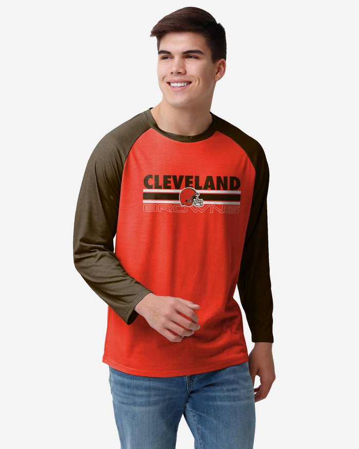Cleveland Browns Colorblock Wordmark Raglan T-Shirt FOCO S - FOCO.com