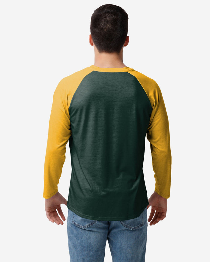 Green Bay Packers Colorblock Wordmark Raglan T-Shirt FOCO - FOCO.com