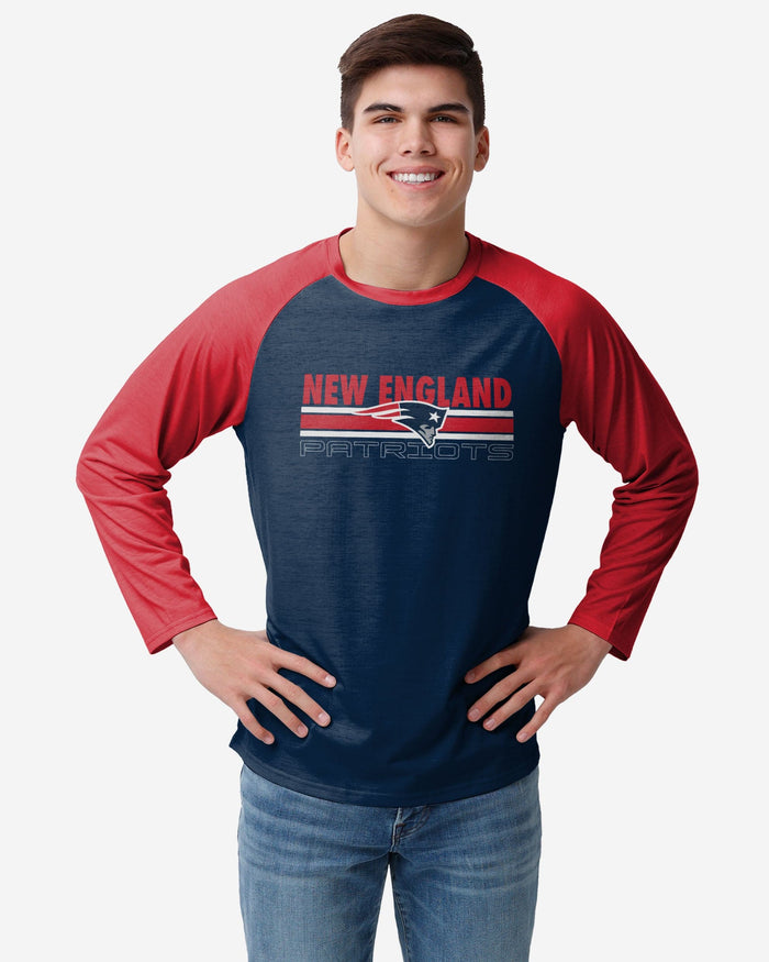 New England Patriots Colorblock Wordmark Raglan T-Shirt FOCO S - FOCO.com