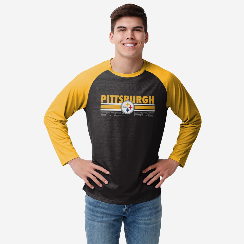 Pittsburgh Steelers Colorblock Wordmark Raglan T-Shirt FOCO S - FOCO.com