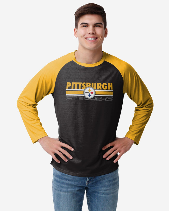 Pittsburgh Steelers Colorblock Wordmark Raglan T-Shirt FOCO S - FOCO.com