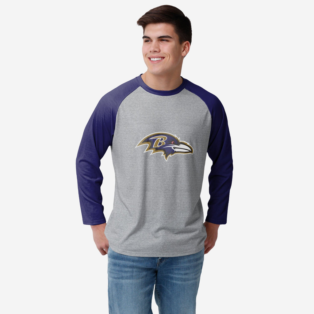 Baltimore Ravens Gray Big Logo Raglan T-Shirt FOCO S - FOCO.com