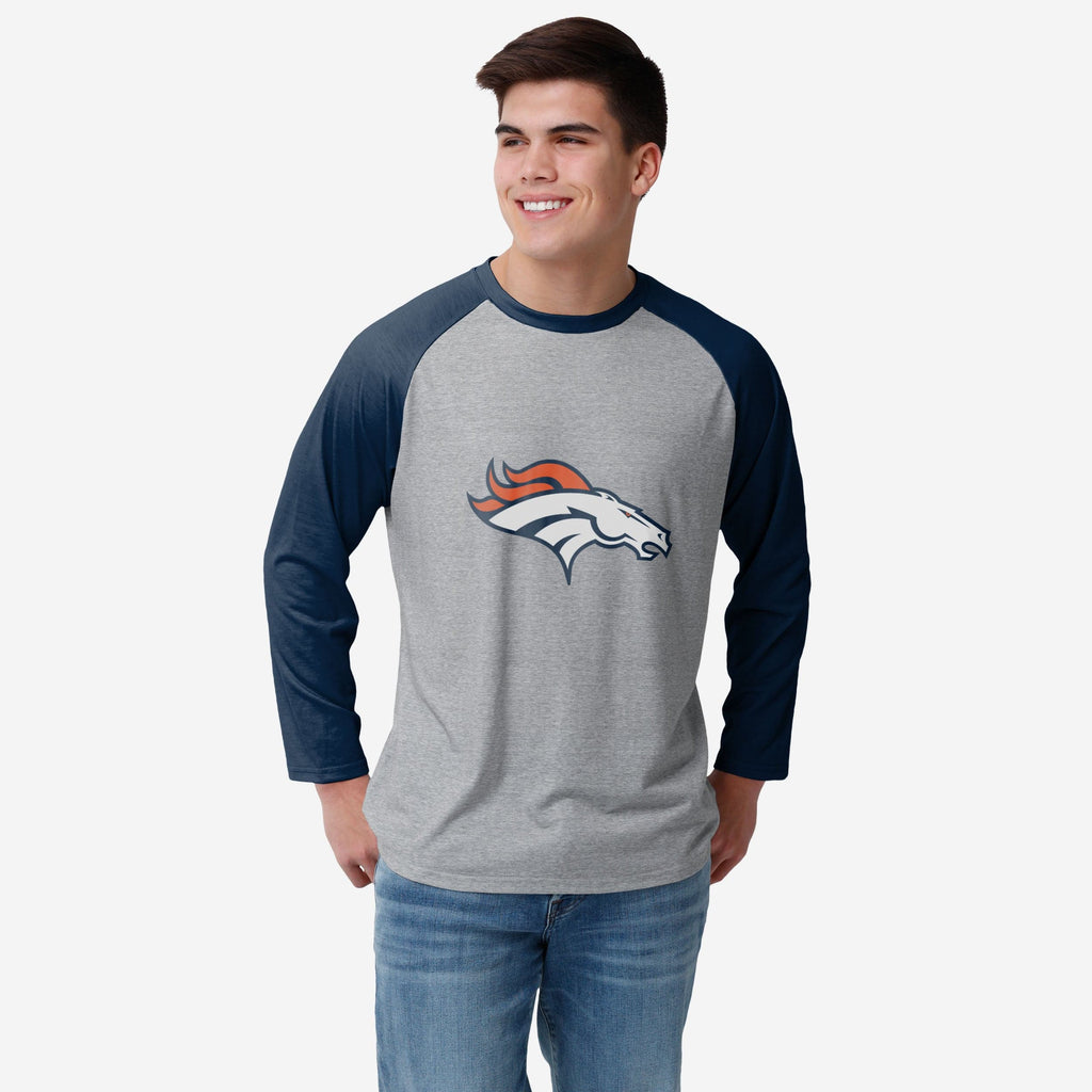 Denver Broncos Gray Big Logo Raglan T-Shirt FOCO S - FOCO.com