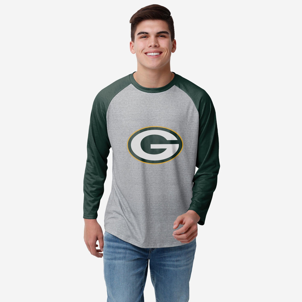 Green Bay Packers Gray Big Logo Raglan T-Shirt FOCO S - FOCO.com