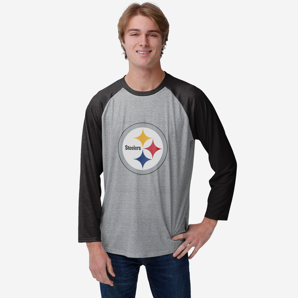 Pittsburgh Steelers Gray Big Logo Raglan T-Shirt FOCO S - FOCO.com