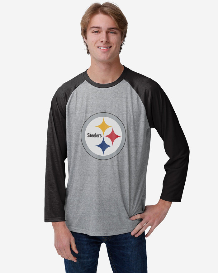 Pittsburgh Steelers Gray Big Logo Raglan T-Shirt FOCO S - FOCO.com