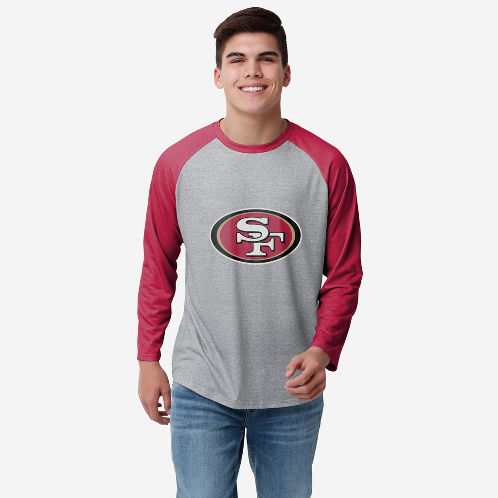 San Francisco 49ers Gray Big Logo Raglan T-Shirt FOCO S - FOCO.com