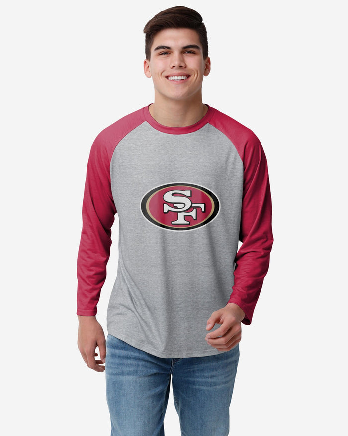 San Francisco 49ers Gray Big Logo Raglan T-Shirt FOCO S - FOCO.com