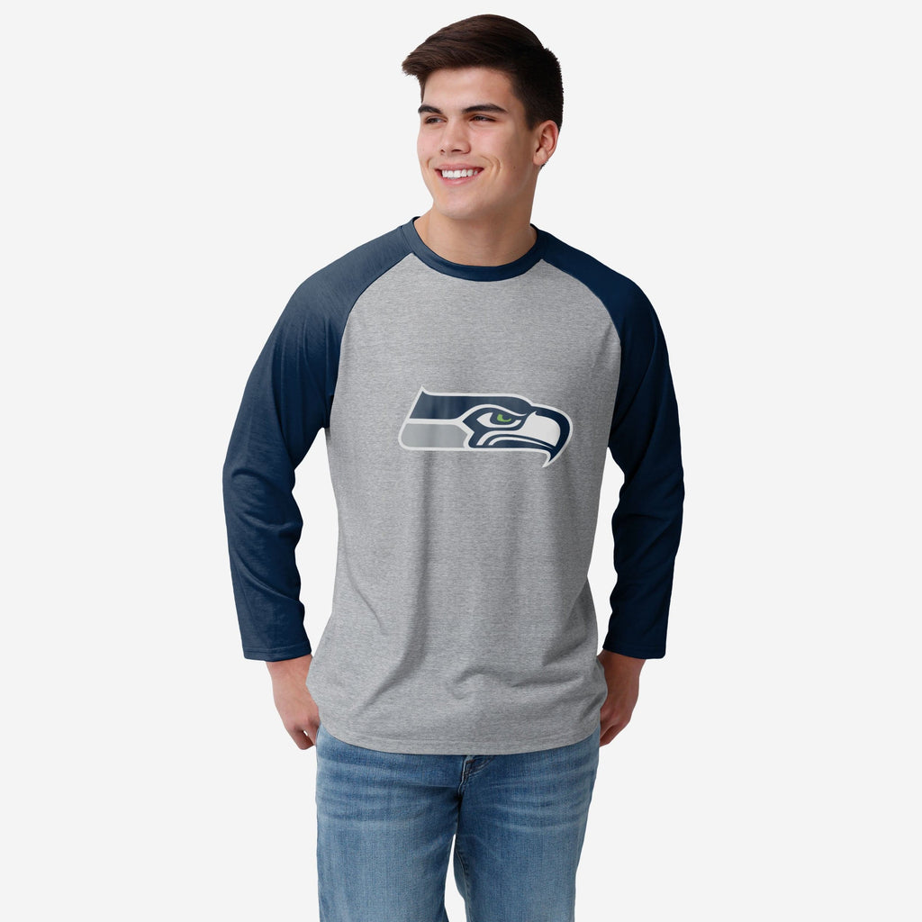 Seattle Seahawks Gray Big Logo Raglan T-Shirt FOCO S - FOCO.com