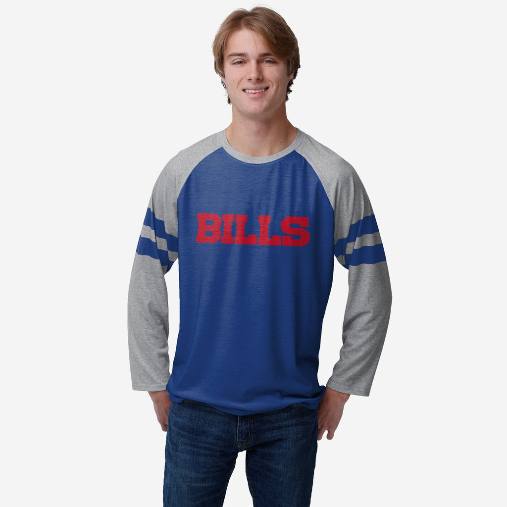 Buffalo Bills Team Stripe Wordmark Raglan T-Shirt FOCO S - FOCO.com