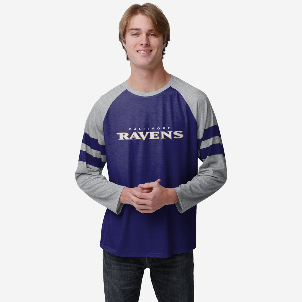 Baltimore Ravens Team Stripe Wordmark Raglan T-Shirt FOCO S - FOCO.com