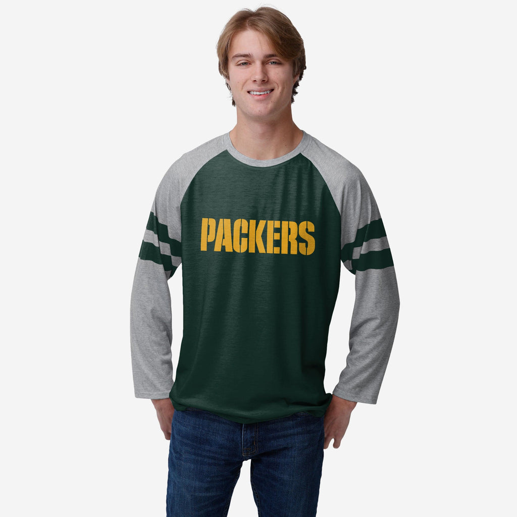 Green Bay Packers Team Stripe Wordmark Raglan T-Shirt FOCO S - FOCO.com