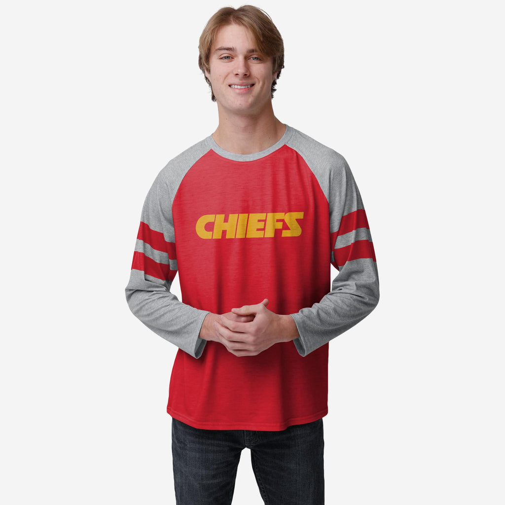 Kansas City Chiefs Team Stripe Wordmark Raglan T-Shirt FOCO S - FOCO.com