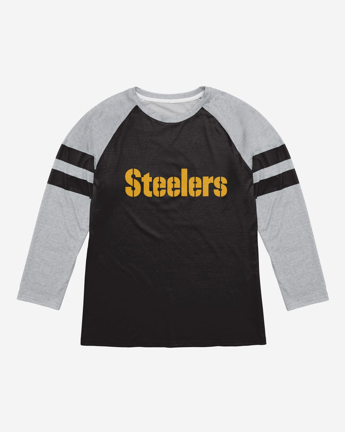 Pittsburgh Steelers Team Stripe Wordmark Raglan T-Shirt FOCO - FOCO.com