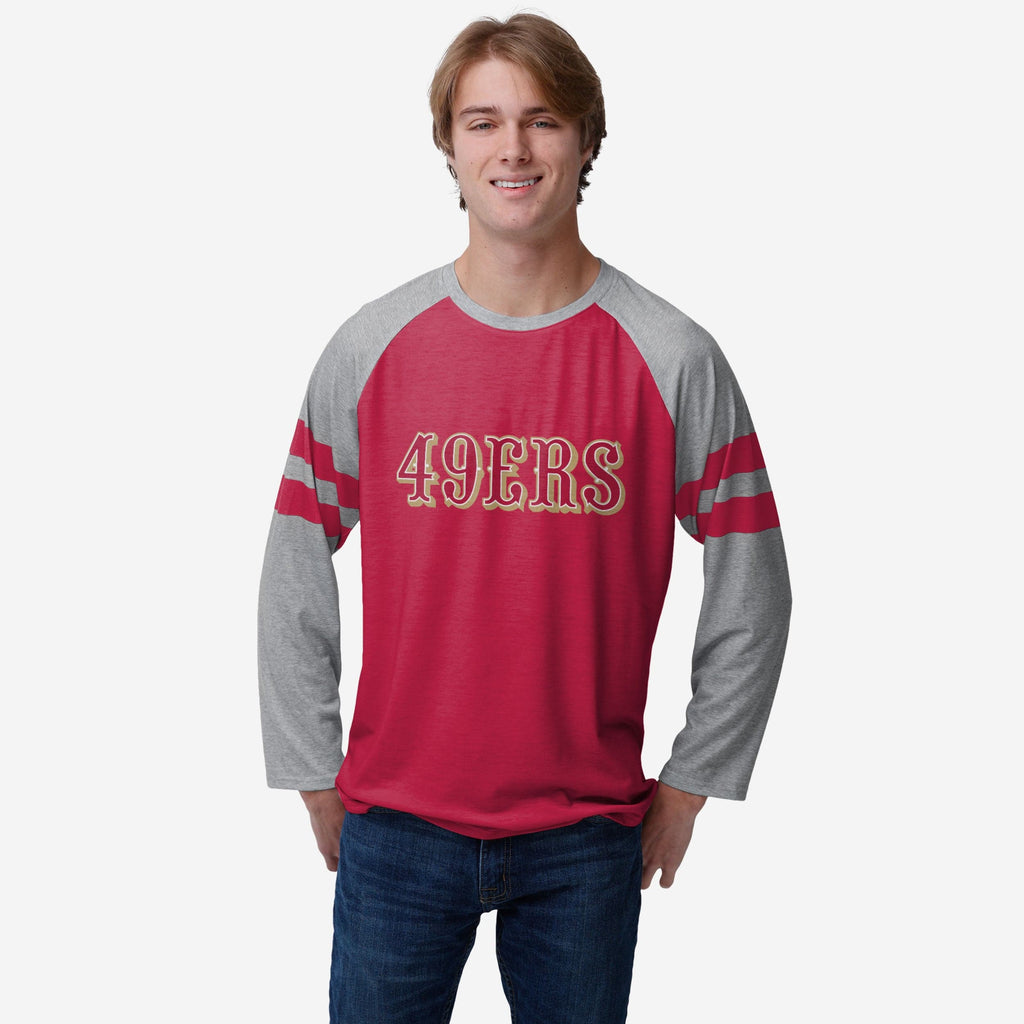 San Francisco 49ers Team Stripe Wordmark Raglan T-Shirt FOCO S - FOCO.com