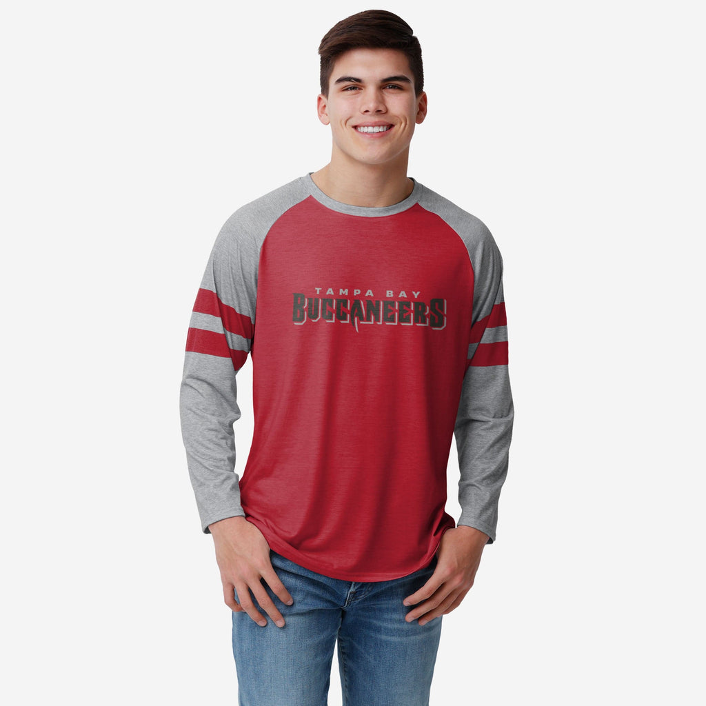 Tampa Bay Buccaneers Team Stripe Wordmark Raglan T-Shirt FOCO S - FOCO.com