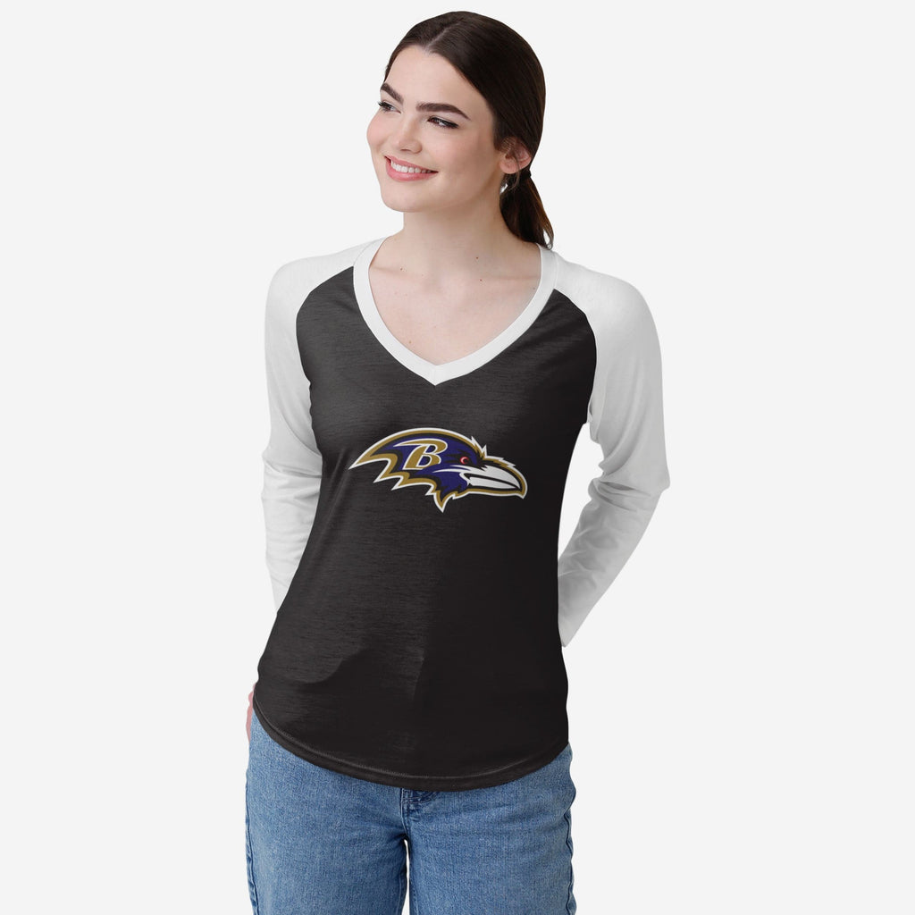 Baltimore Ravens Womens Big Logo Solid Raglan T-Shirt FOCO S - FOCO.com