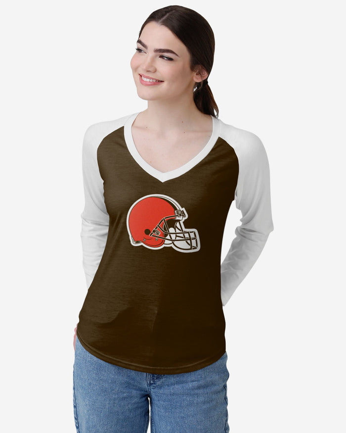 Cleveland Browns Womens Big Logo Solid Raglan T-Shirt FOCO S - FOCO.com