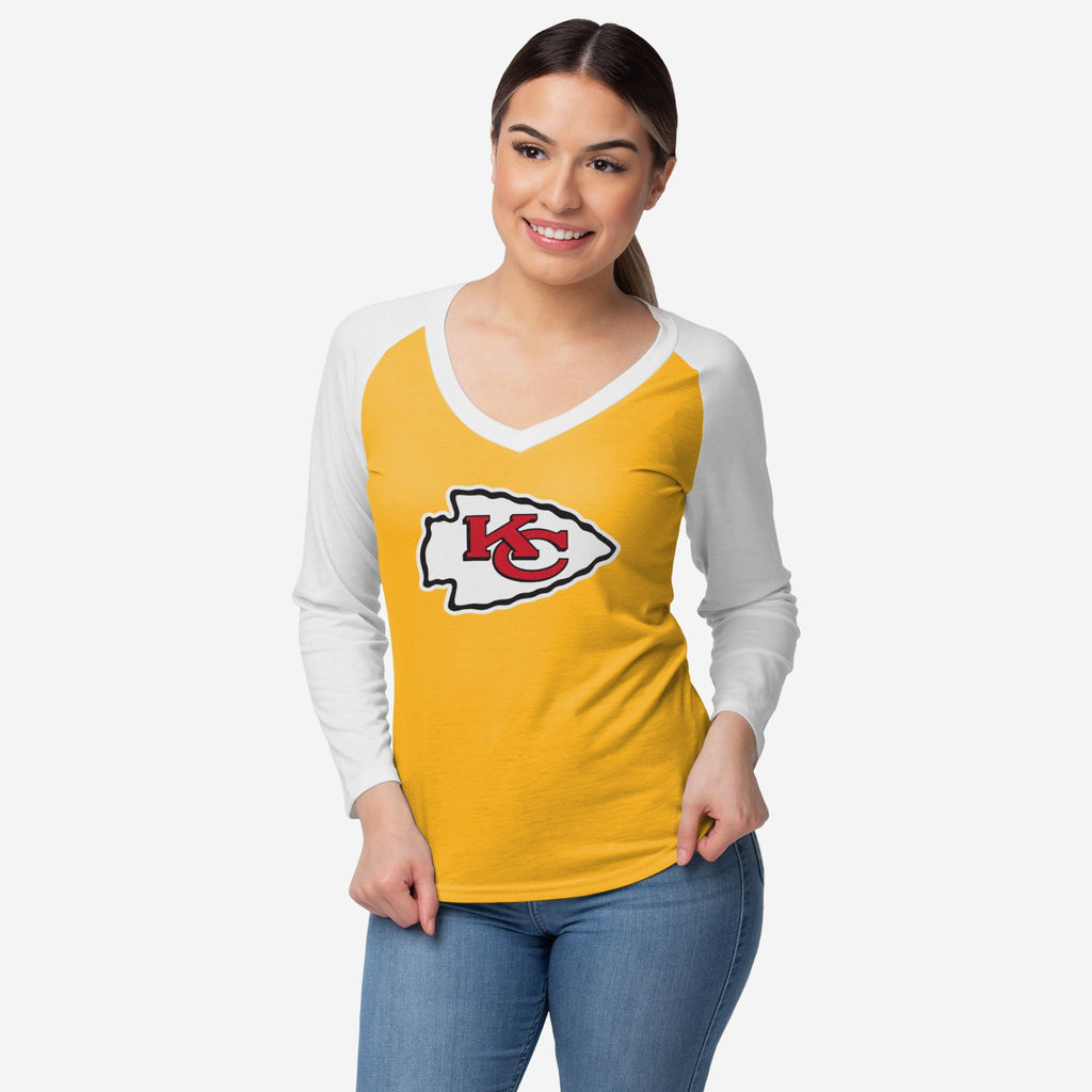 Kansas City Chiefs Womens Big Logo Solid Raglan T-Shirt FOCO S - FOCO.com