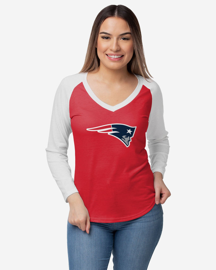 New England Patriots Womens Big Logo Solid Raglan T-Shirt FOCO S - FOCO.com