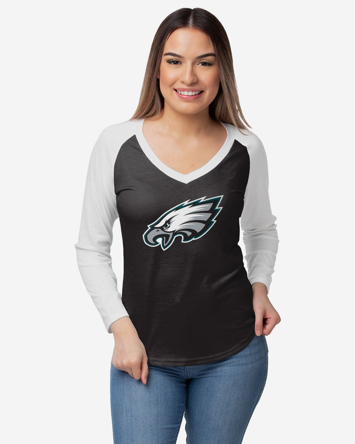 Philadelphia Eagles Womens Big Logo Solid Raglan T-Shirt FOCO S - FOCO.com